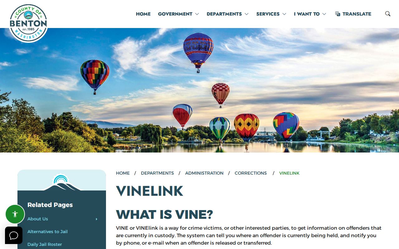 Benton County VINE custody notification record information page