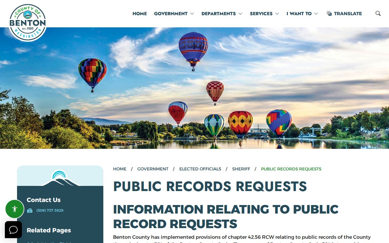 Benton County booking record public-records request page
